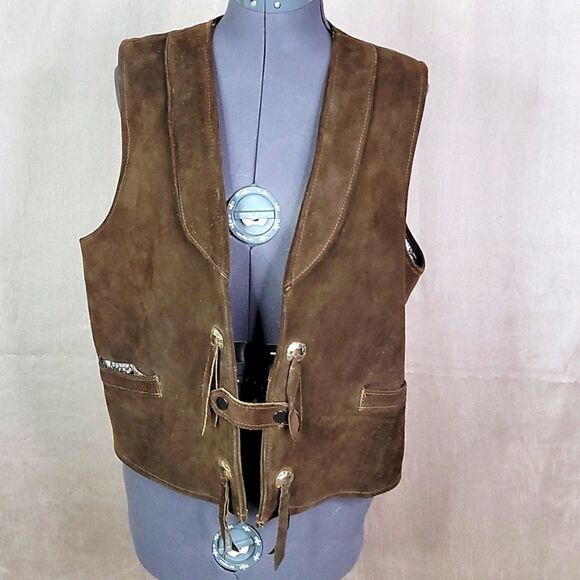 JOO‎ KAY 100% Leather Suede Brown Tasseled Western Vest - Picture 1 of 8